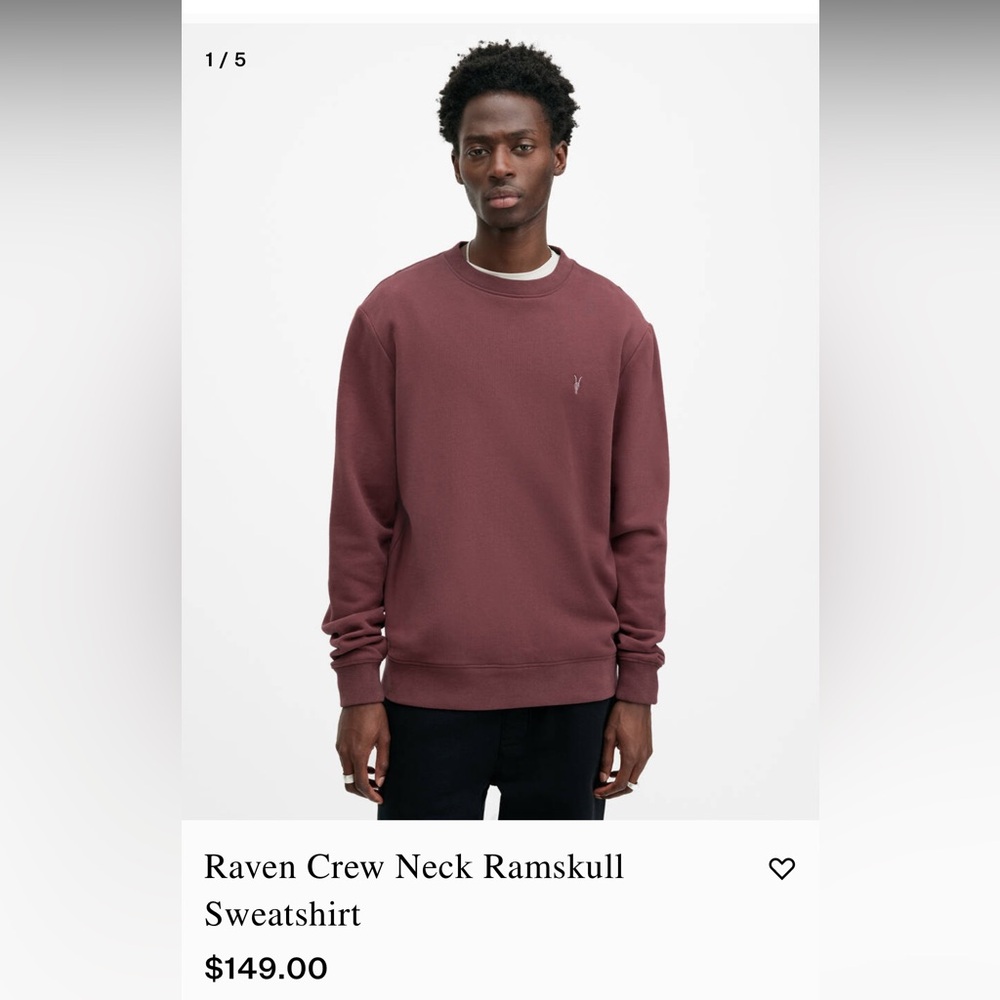All Saints Burgundy crew neck. Size large